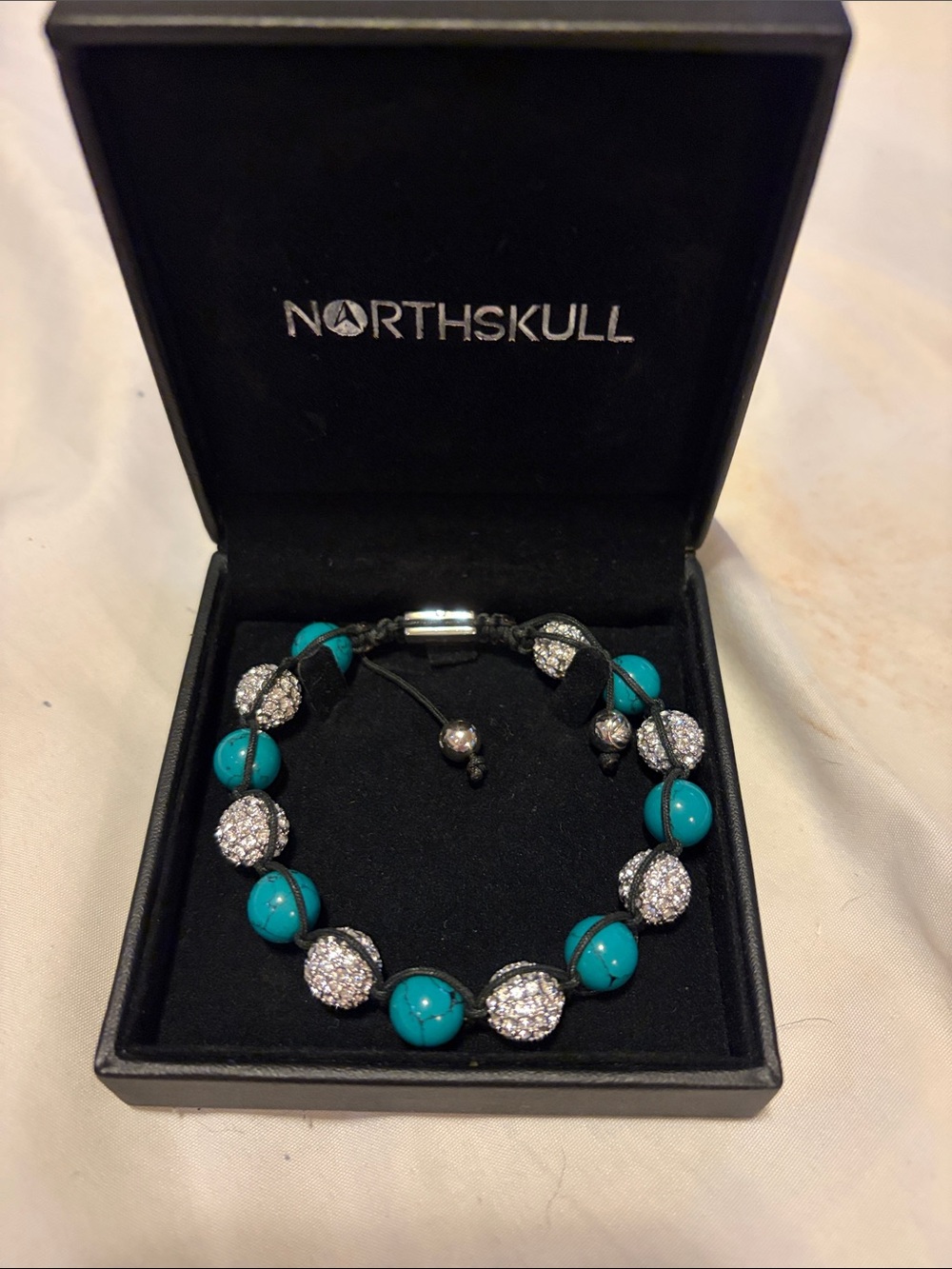 North Skull Turquoise Bead & Pave Crystal Bracelet